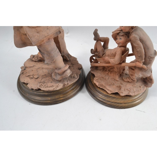 184 - UNUSUAL! Two expressive figures on wooden plinths.  Tallest 28cm approx.