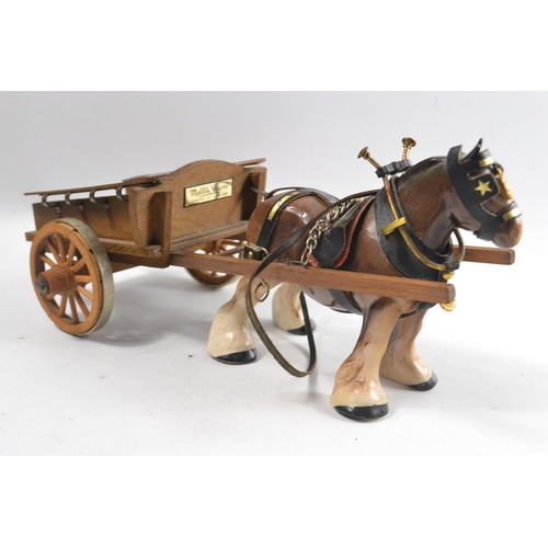 244 - A MAUCHLINEWARE vintage card box 11cm x 8cm and a vintage CLYDESDALE ceramic horse and cart 30cm len... 