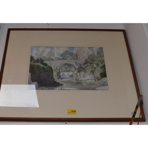 291 - Framed watercolour of Bridge on Penkill Ayrshire approx 56 by 47cm