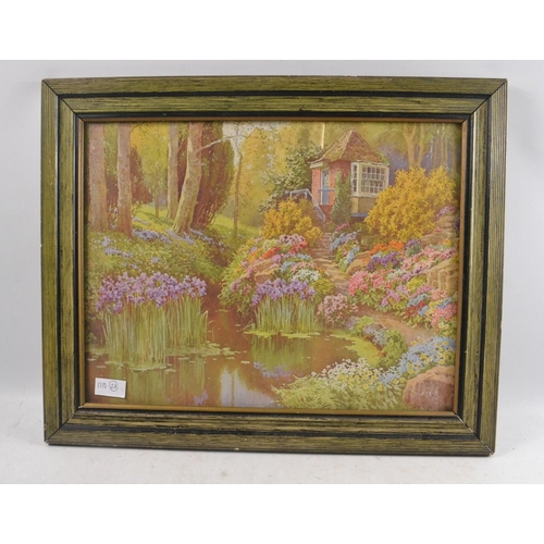 296 - A nice country cottage garden scene framed print