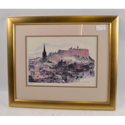 297 - Framed BRIAN ALDRIDGE signed print of Edinburgh Castle, Limited edition 418/850