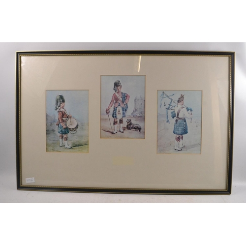 298 - QUEENS OWN HIGHLANDERS? trio of soldier prints within a large frame