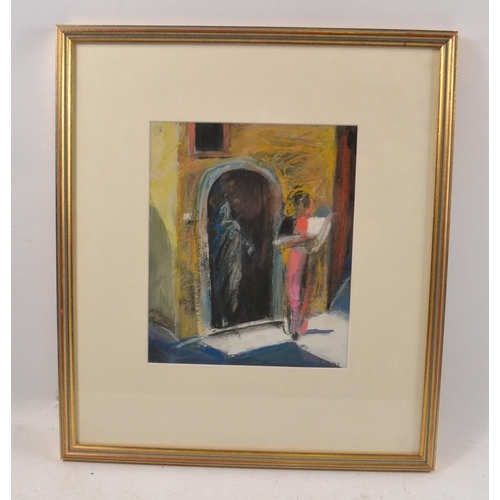 303 - A KAREN PHIPPS entitled ' Doorway, San Gimigano' original medium gouache/pastel painting