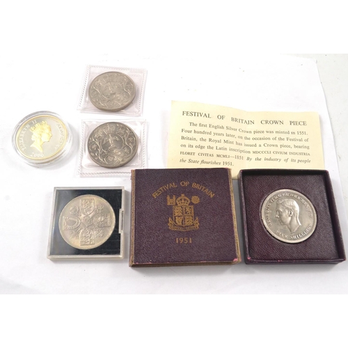 35 - A collection of commemorative British coins to include an Elizabeth 2.  FIVE POUND coin, two Jubilee... 