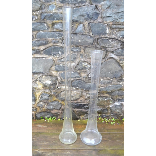 415 - Two very tall statement pieces glass vases tallest being 80cm