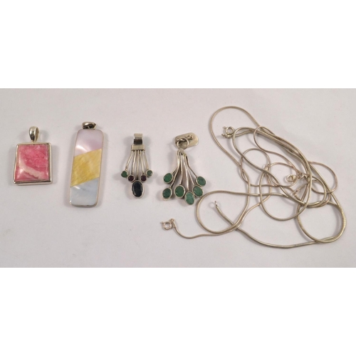 53 - A MELROSE shop (ARIAN) purchased DESIGNER selection of four agate pendants with three 925 stamped si... 