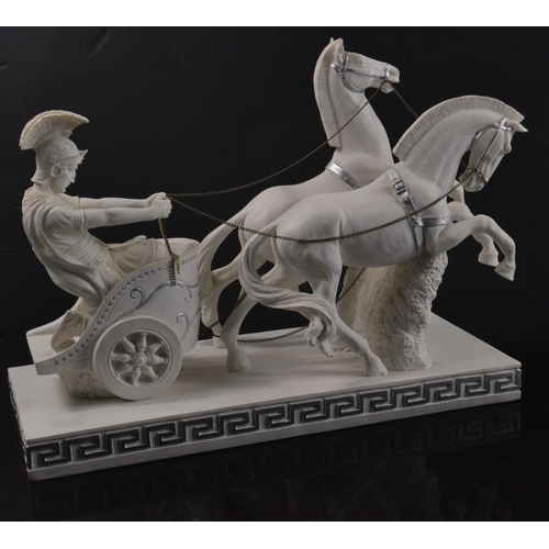 126 - A FABULOUS Roman warrior on a chariot pulled by a pair of charging war horses large ornament measuri... 