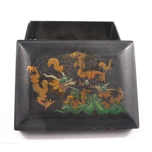 175 - A nice vintage Oriental inspired hand painted lacquered lidded wooden box