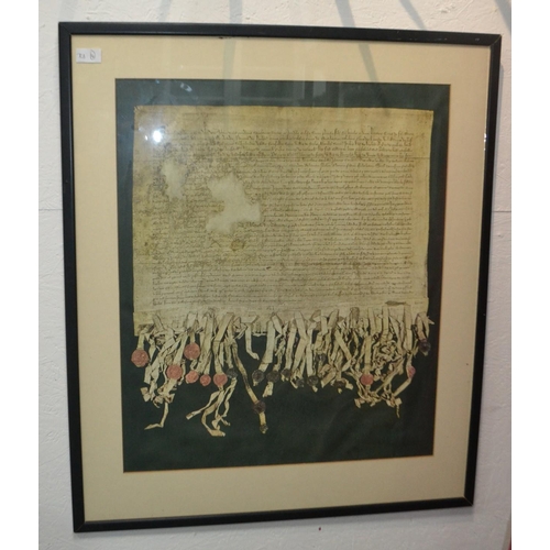 196 - Framed vintage copy of THE ARBROATH DECLARATION frame size 84cm height x 72cm length