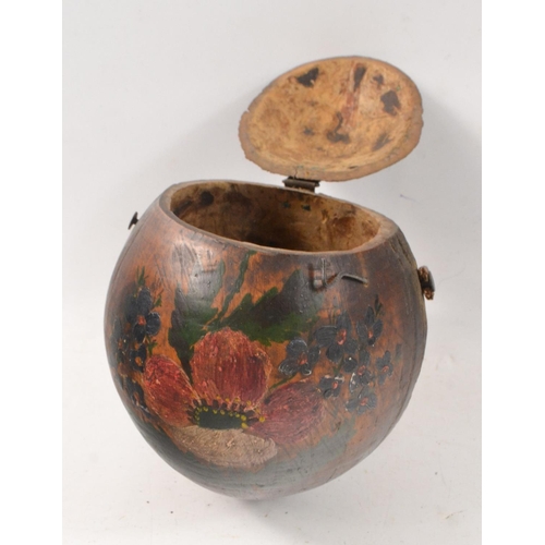 238 - A vintage hand painted coconut with 'Pitcairn' painted on the bottom edge