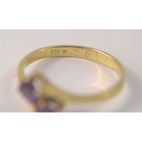 3 - AMETHYST TWO STONE ring with round faceted stones measuring 4mm in diameter stamped 585 14ct gold [s... 