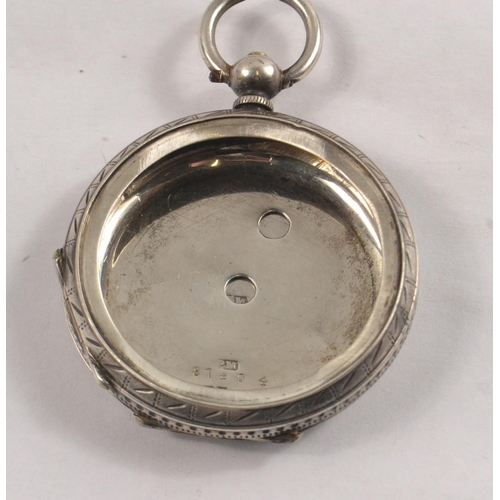 65 - Hallmarked silver fob watch case with fruit engraving on back. Stamped 87494 an FM possibly with 189... 