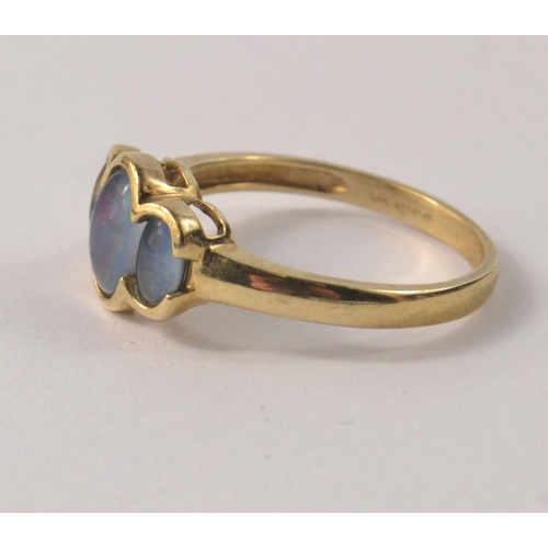 7 - OPAL TRIPLE THREE stone ring Hallmarked Birmingham 9ct gold 2005 gross weight 1.8g [ size N ]