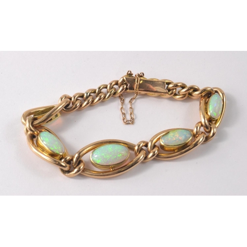 73 - STUNNING VINTAGE OPAL FIVE STONE Bracelet stamped 15c valued as 15ct gold pre 1932, opals measuring ... 