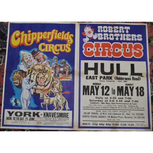 30 - Two 1950/60s original circus posters to include CHIPPERFIELDS CIRCUS YORK both approx 76cm x 50cmAn... 