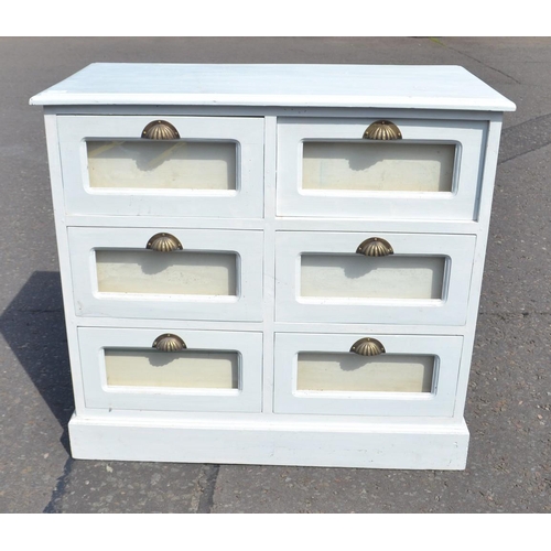 33 - A very old hand painted Drapery cabinet all the way from WHITLEY BAY with 6 glass fronted drawers an... 