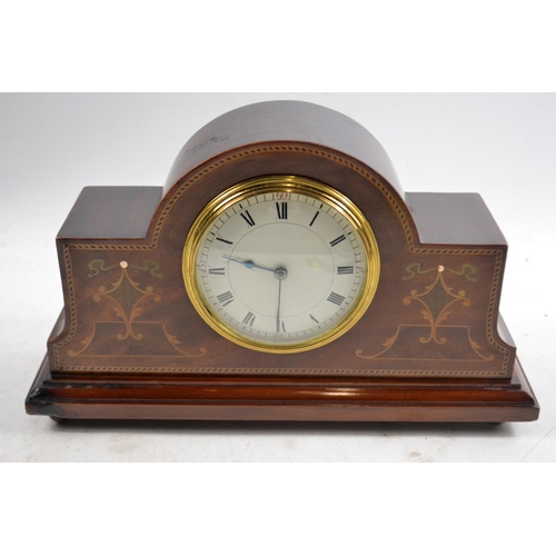 40 - A nice EDWARDIAN mantle clock with string inlay And Marquetry front