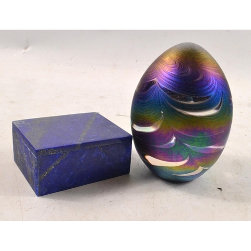 53 - SIGNED ( indistinct signature) Paperweight egg purplish/blueish In colour 9cm tall with also a tiny ... 