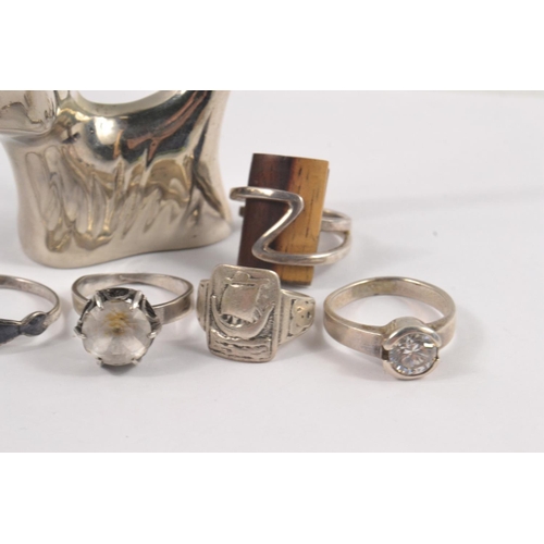 6 - Six silver rings both 925 and 'silver' stamped ranging from ring sizes K-N, some unusual designer ri... 