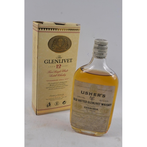 81 - RARE USHERS Special Reserve Old Vatted Glenlivet Whisky 70% PROOF Half Bottle with accompanying phot... 