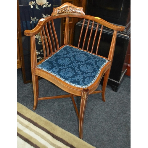 87A - ITALIAN styles corner chair inlaid and blue fabric cover