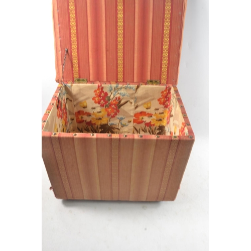 147 - A VINTAGE padded box/ seat with side carry handles and hinged top