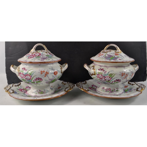 17A - A pair of c1880s MONA ceramic Floral decorative lidded Tureens