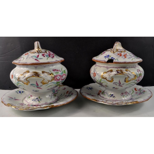 17A - A pair of c1880s MONA ceramic Floral decorative lidded Tureens