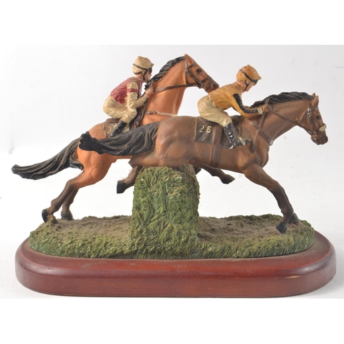 18W - Two horse themed figurines, no names on bases, one a hunting scene, the other a horse racing theme, ... 