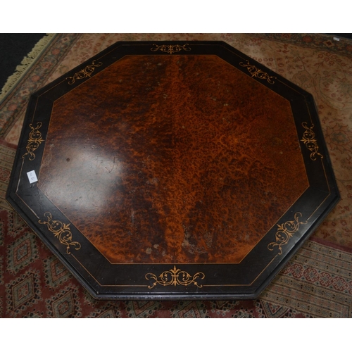 25 - EXCEPTIONAL QUALITY! VICTORIAN OCTAGONAL EBONY & WALNUT inlay table, with a brass bead edge standing... 