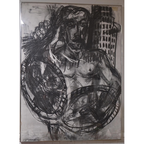 32E - GRAHAM DURWARD Scottish (b1956) 'New York Warrior' original charcoal on paper 1982.  Condition Repor... 