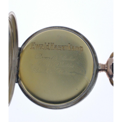 11 - 800 stamped gents gilded silver winding pocket watch with second dial. Back case stamped R 0,800 and... 