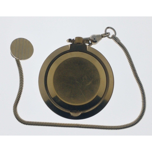 12B - A SEKONDA slimline pocket style watch ( in working order) attached to a fob style chain 4cm diameter... 