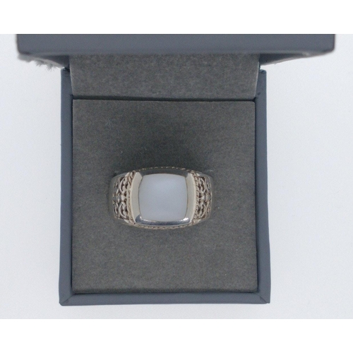 16 - Large Gent's style ring set with Opaline stone and scrolling shoulders. Size U, comes in ring box#35... 