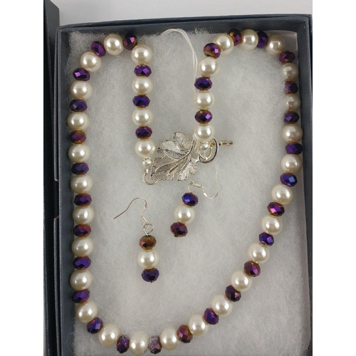 28 - Selection of COSTUME JEWELLERY.  1 clear bead necklace (50cm approx.) complete with earrings.  One f... 