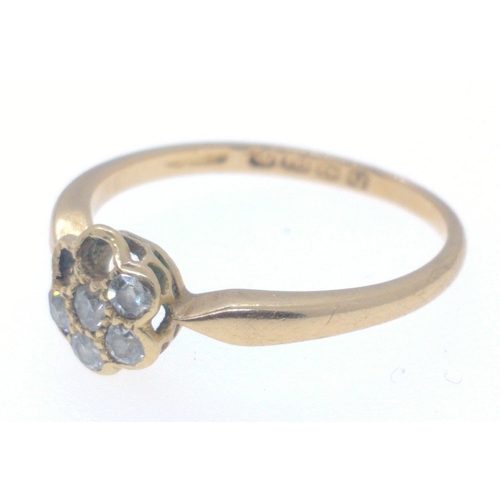 5 - 18ct stamped yellow gold ring 5 diamond inset(alas with two missing stones) in floral shape 1.97g gr... 