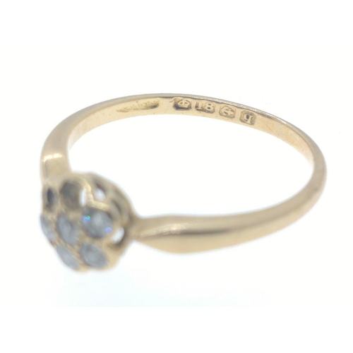 5 - 18ct stamped yellow gold ring 5 diamond inset(alas with two missing stones) in floral shape 1.97g gr... 