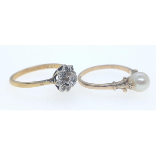 6F - Two rings, both vintage, one an engagement ring 18ct stamped with central small diamond (tested) 2.7... 