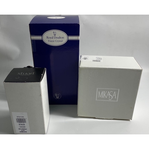 210 - A STUARTS crystal vase boxed 10cm high with ROYAL DOULTON CRYSTAL stem vase still with its original ... 