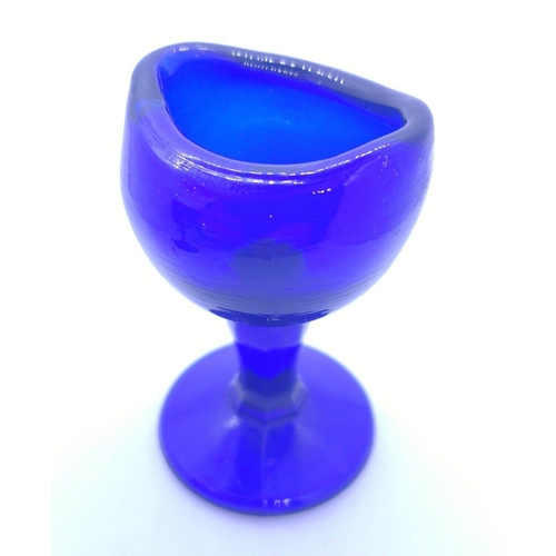 221 - VINTAGE cobalt blue glass EYEWASH BATH stands approx. 7cm tall plus a small red glass 8cm high.#266... 