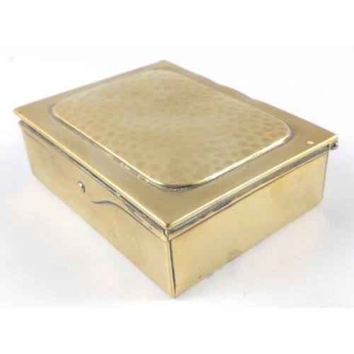 222 - QUALITY Vintage brass box with three sloped sections (stamps?) and a hammered effect top#267