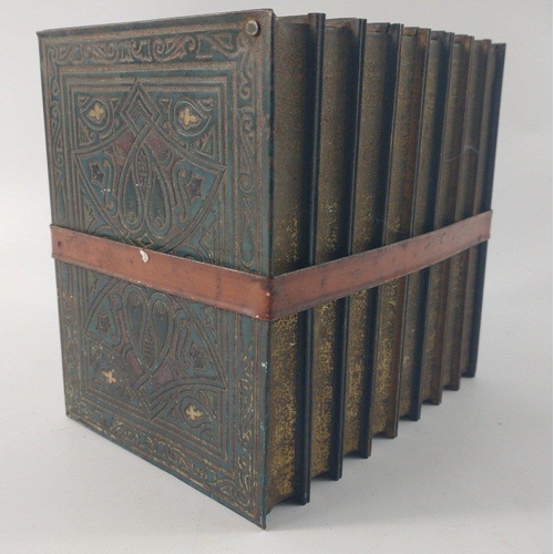 223G - A wee VINTAGE style tin storage tin in the form of leather strap bound' set of library books 15cm t... 