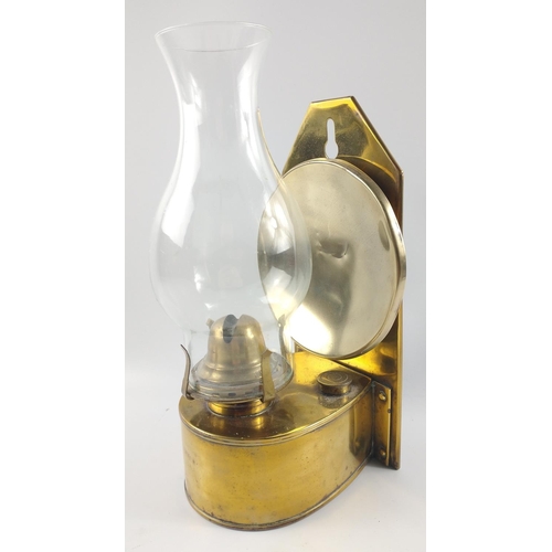 232 - UNUSUAL!  Wall-hanging oil lamp with reflector stamped QUEEN ANNE.#291