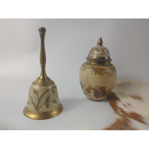237 - Mixed lot to include a small goatskin rug approx 60cm, a brass painted ginger jar (approx. 10cm) a b... 