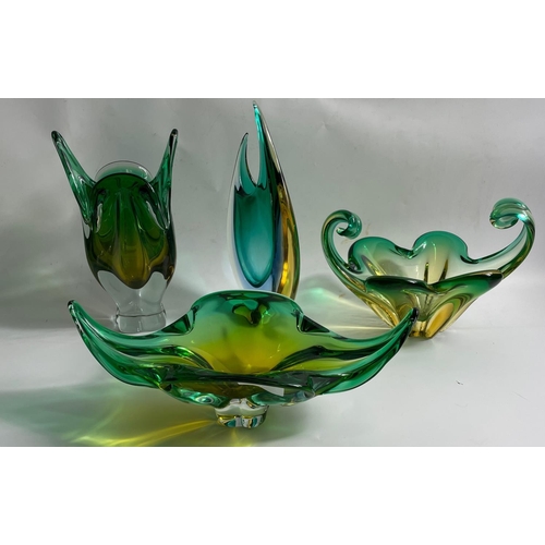200 - SUPER QUALITY! A collection of 4 pieces of Italian Glassware , green and gold colourway.#241
