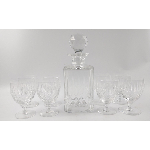 204 - EDINBURGH CRYSTAL set of 8 small brandy balloons with an exqusite square spirit decanter.#246