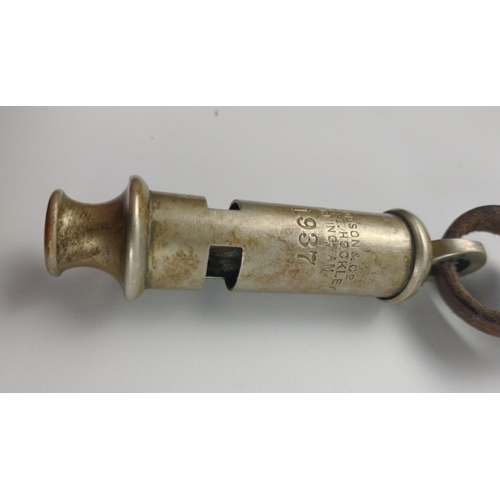 223J - Vintage WHISTLE 1937 by J. HUDSON & Co with leather strap.#277
