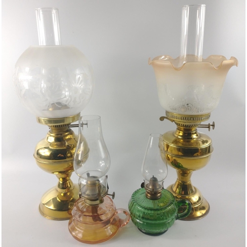 228 - Collection of OIL LAMPS - never know when the next powercut will strike! Two almost 50cm high plus 2... 