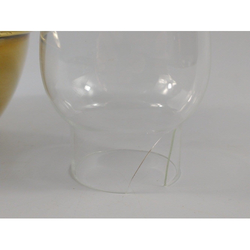 231 - Lovely little OIL LAMP with brass-effect base, approx. 22cm high, chip out of base of chimney.#290... 