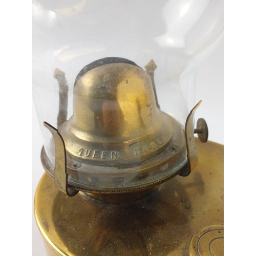 232 - UNUSUAL!  Wall-hanging oil lamp with reflector stamped QUEEN ANNE.#291